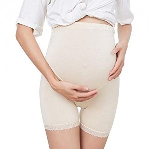 Ouzhoub Atmungsaktive Damenunterwäsche Schwangere Frauen mit hohen Taille Aufzug Bauch-Spitze Sicherheits-Hosen Boyshort Thighs Wear (Color : Beige Size : XL)