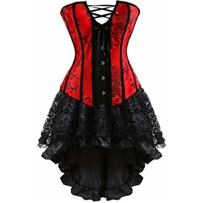 Korsett Kleid Asymmetrie Steampunk Corsagenkleid Bustier Corsage zum schnüren Rock Halloween Burlesque Damen Gothic